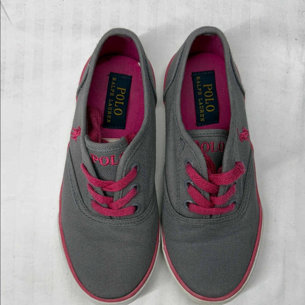 Kids Gray & Pink Canvas Polo Sneakers - Size 1